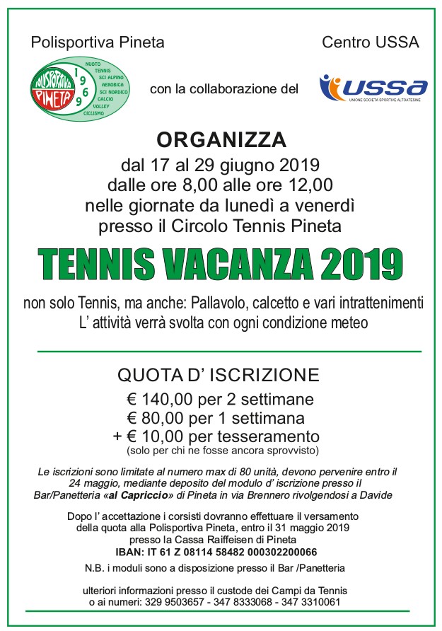 Attivita’ estiva 17-29 giugno 2019